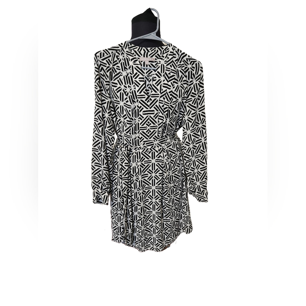 Banana Republic Black and White Geometric Print Mid Length Dress Women's Size 6